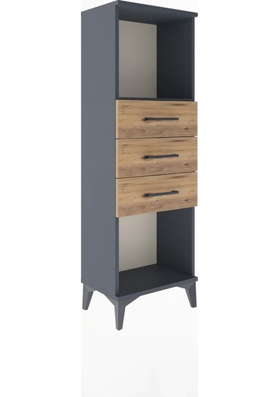 Arges Dolap Tek Raflı 3 Çekmeceli 44x30x134 Antrasit-çam Antrasit