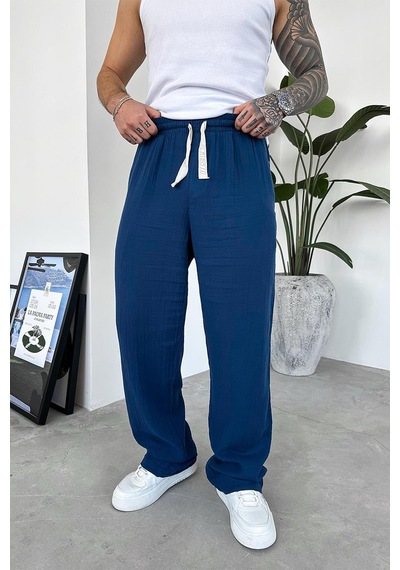 Lacivert Beach Walk Muslin Kumaş Baggy Pantolon Lacivert Lacivert Beach Walk Muslin Kumaş Baggy Pantolon Lacivert