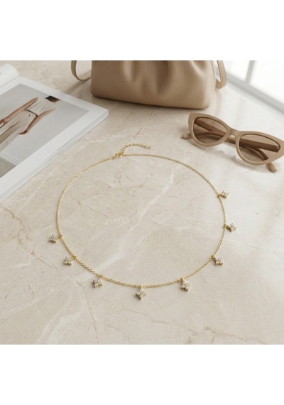 925 Ayar Gümüş Altın Kaplama Minimal Çiçek Kolye Gold