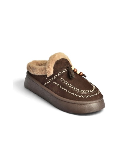 Fox Shoes Z357171661 Kahverengi Süet Hakiki Deri Kürklü Kadın Makosen Terlik