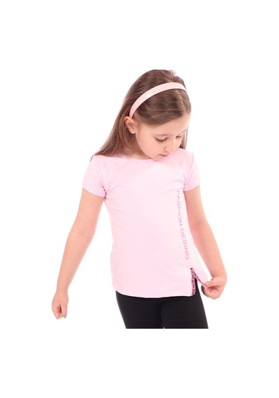 Toontoy Kids Toontoy Kız Bebek Baskılı Bisiklet Yaka Kısa Kollu Tişört - Yırtmaçlı Pembe