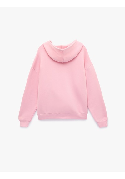 Koton Kapüşonlu Fermuarlı Yıldız İşleme Detaylı Oversize Taşlı Sweatshirt Pembe 6sal10341ık Gülkurusu