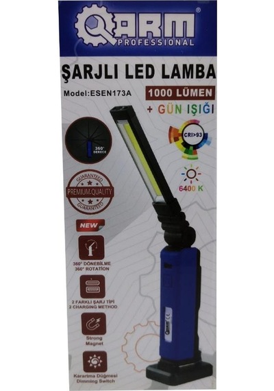 Arm Esen 173-a Şarjlı Led Fener 1000 Lümen Siyah