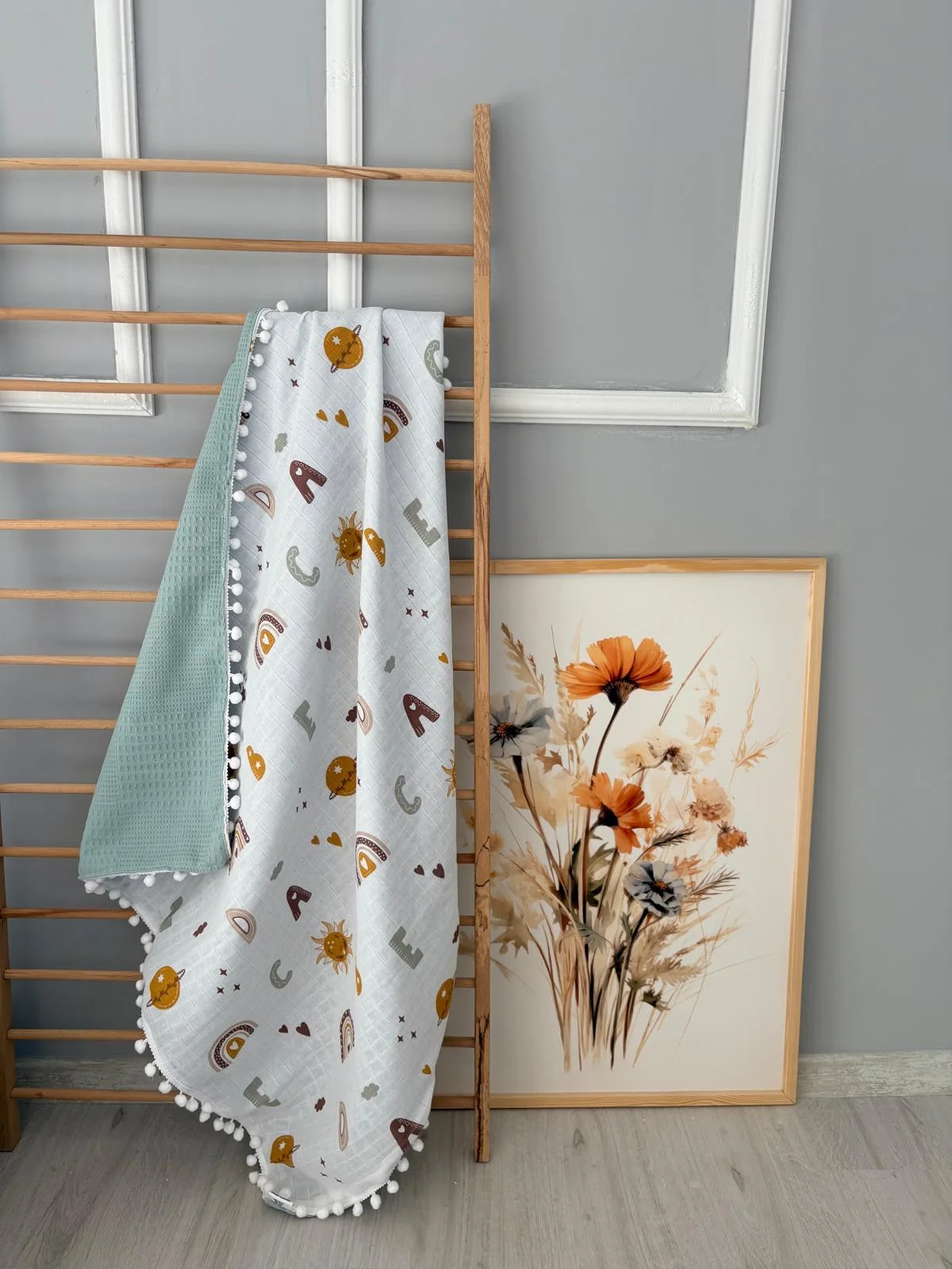%100 Pamuk Çift Katlı Battaniye Güneş 90x90 Çok Renkli