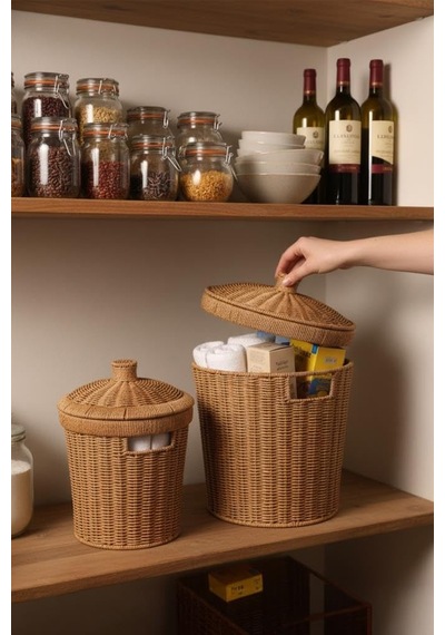 Rattan Konik 2'li Kapaklı Sepet