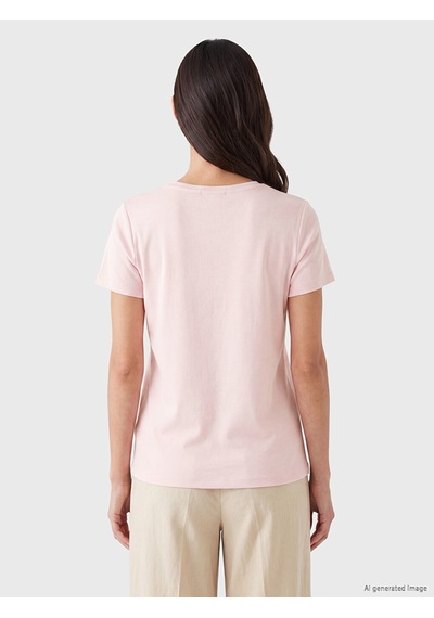 Lcw Everyday Pembe Bisiklet Yaka Nakışlı Kadın Tişört