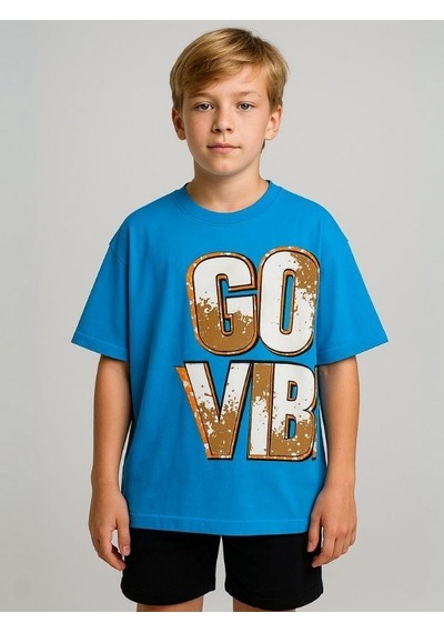 Marions Erkek Çocuk Good Vibes Yazılı Oversize Tshirt-16017 Mavi