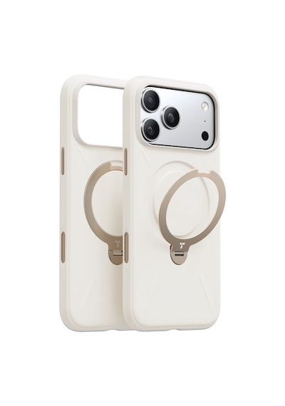 Torras Apple iPhone 17 Pro / 18 Pro Uyumlu O Stand Spin Silicone Serisi Magsafe Kılıf Beyaz