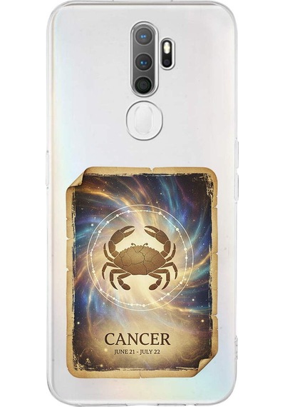 Oppo A9 2020 İle Uyumlu Burç Kartları Yengeç Tasarımlı Şeffaf Silikon Kılıf Şeffaf