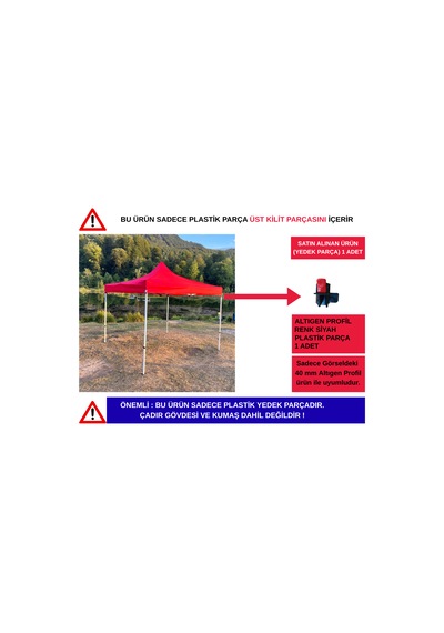 3x3 M 40 Mm Altıgen Profil Tente Plastik Yedek Parçaları Üst Kilit Siyah