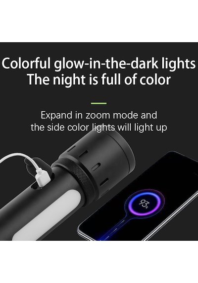 Şarjlı Led El Feneri Kamp Lambası - 5000 Mah Powerbank, Teleskopik Zoom, Acil Durum Sos , Kamp, Av, Balıkçılık Ve Outdoor Kullanım Gri