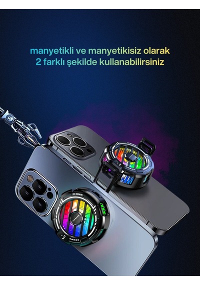 3 Kademeli Manyetikli I Göstergeli I Rgb Aydınlatmalı Cep Telefonu Soğutma Fanı Radyatör Soğutucu Siyah