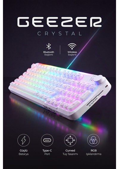 Geezer Crystal Kablolu/kablosuz Bt Wireless Bağlantı Türkçe Q Klavye Beyaz Sk-710ctm