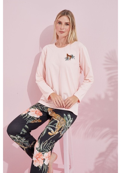 Siyah İnci Pamuklu Örme Pijama Takım 24240166 Somon