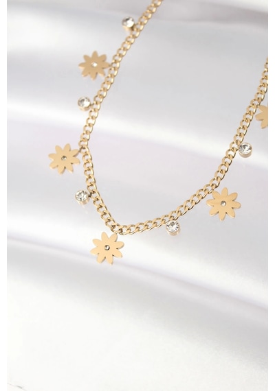 316l Çelik Taşlı Gold Renk Çoklu Çiçek Kolye - Tj-bko8480 Çok renkli