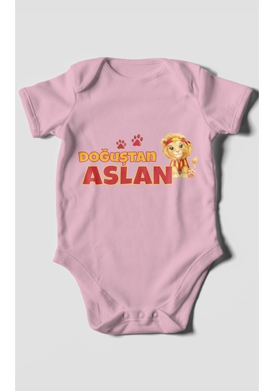 Morivokids Doğuştan Aslan Kısa Kollu Bebek Body %100 Pamuk Koyu Pembe