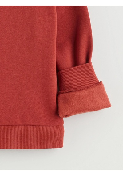 LC Waikiki Lcw Kids Kırmızı Bisiklet Yaka Baskılı Kız Çocuk Kalın Sweatshirt Dull Red
