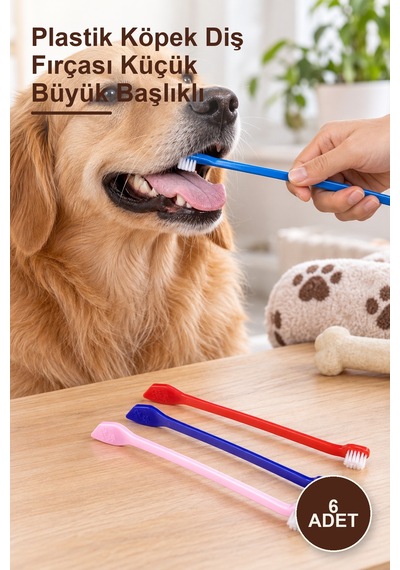 6 Adet Plastik Köpek Diş Fırçası Küçük Büyük Başlıklı