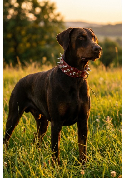 Deri Köpek Koruma Tasması Kırmızı