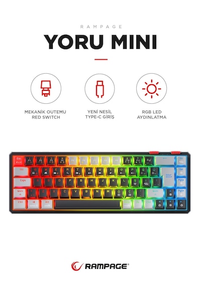 Rampage Yoru Mini Siyah/gri Type-c Bağlantılı Outemu Red Swich Q