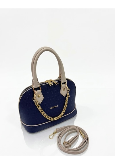Just Polo Lüks Tasarım Zincir Detaylı Lüks El Ve Omuz Çantası Shopper Ebat : 25x22 Cm Lacivert - Taş