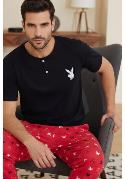 Siyah İnci Bisiklet Yaka Örme Pijama Takım 25109846 Siyah