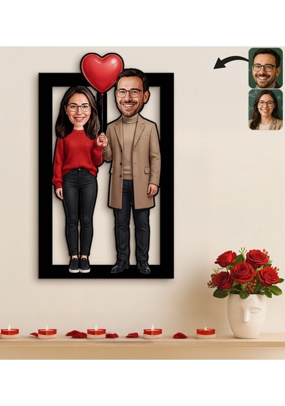 Bk Gift Kişiye Özel Sevgili Karikatürlü 3d Ahşap Tablo -18, Fotoğraftan Karikatür, Sevgililer Günü Hediyesi, Ev Hediyesi