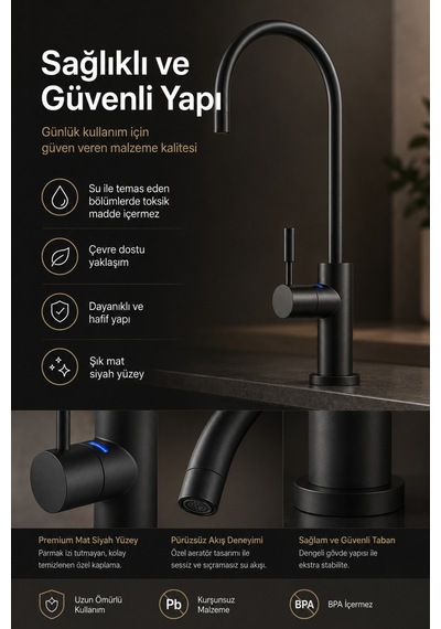 Likuan Ncp8883cp Premium Krom İçme Suyu Arıtma Musluğu Led Siz Kuğu Boyun Siyah