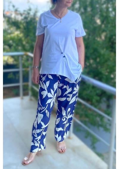Mia Butik Büyük Beden Bahar Takım Beyaz - Mor Beyaz-mor