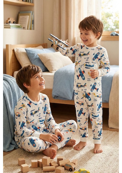 Zuzunga Time To Fly Beyaz Desenli Çocuk Pijama Takımı Beyaz