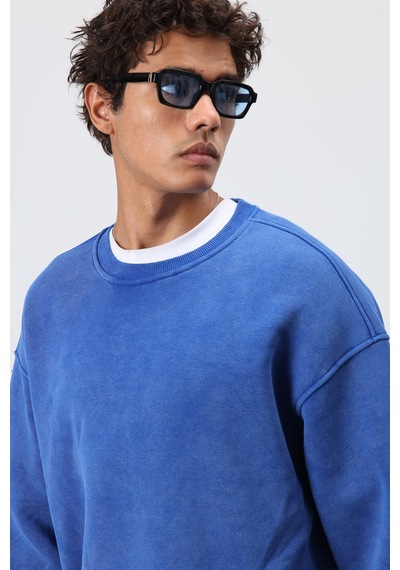 Vamos Basic Oversize Yıkamalı Sweatshirt Saks
