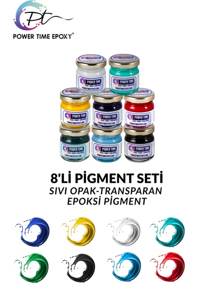 8'li Opak & Transparan Sıvı Pigment Boya Seti / Epoksi Için