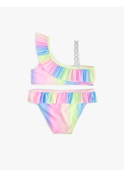 Koton Fırfırlı Tek Omuz İnce Askılı Bikini Takımı Pembe Desenli 5skg00014mm Pembe Desenli