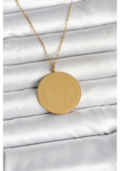 316l Çelik Gold Renk Ayetel Kürsi Ve Allah Yazılı Kolye 001 - Beyaz