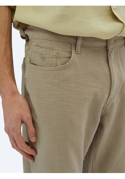 Vizon Dokuma Regular Fit Casual Pamuk Karışımlı Pantolon Vizon