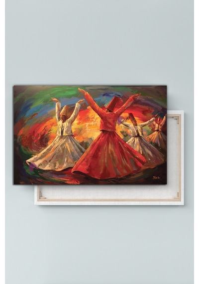 Mevlevi Dervişler Dini İslami Hat Kanvas Tablo 70x50