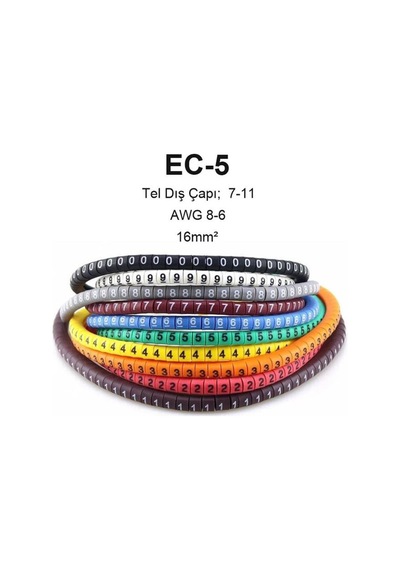 Ec-5 Renkli Kablo İşaretleyici Numaratör 16 Mm² Awg 6-8 100 Adet