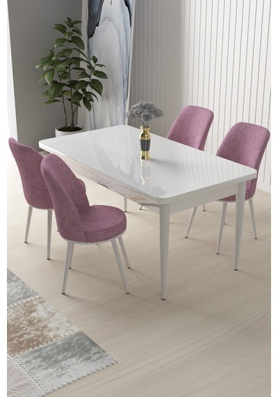 Canisa Nil Serisi 70x110 Sabit Mutfak Masası Takımı Beyaz Masa 4 Pembe Sandalye Masa Beyaz Sandalye Pembe Canisa Nil Serisi 70x110 Sabit Mutfak Masası Takımı Beyaz Masa 4 Pembe Sandalye Masa Beyaz Sandalye Pembe