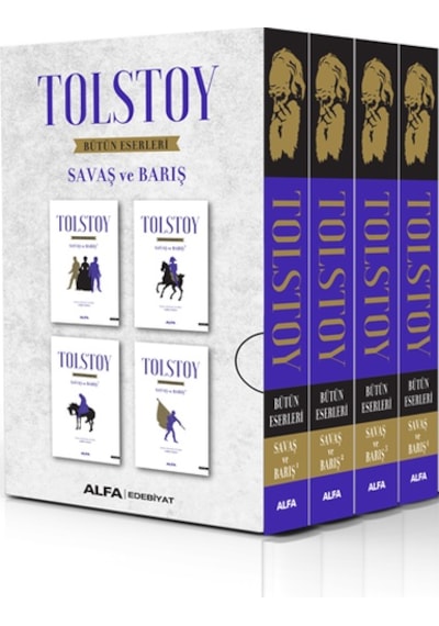 Tolstoy Bütün Eserleri Savaş ve Barış Seti-4 Kitap Takım-Özel Kutulu - Lev Nikolayeviç Tolstoy - Alfa Yayıncılık