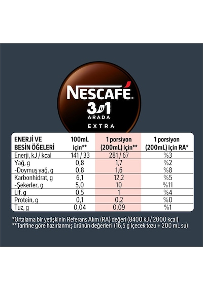Nescafe 3ü1 Arada Extra Kahve 16,5 Gr X 40 Adet Çözünebilir