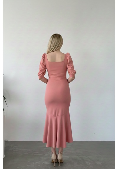 Defymoda Kadın Balık Model Cazibeli Elbise Pembe