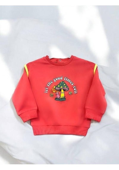 Zekids Kız Bebek Good Times Yazılı Mantar Baskılı Sweat-14459 Pembe