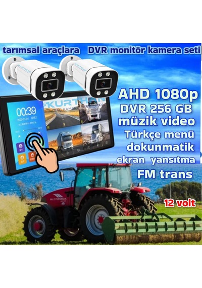 2 Adet Ahd 2mp Warm Ledli Kamera Dvr Dokunmatik 10.36 İnç Monitör 12 Volt 256 Gb