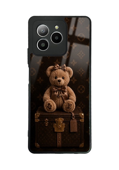 Omix X7 Luxury Brown Teddy Tasarımlı Glossy Telefon Kılıfı Siyah