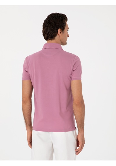 Gül Kurusu Slim Fit Polo Yaka Pamuklu Basic T-shirt Pembe