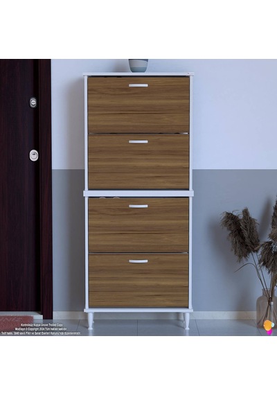 Eliusta Berry Ceviz 8 Raflı 4 Düşer Kapaklı Ayakkabılık 72 Cm Genişlik X 168x26 Cm Ayakkabılık Ceviz