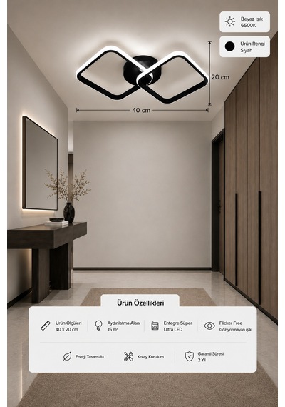 Tilya Led Plafonyer Avize Beyaz Işık Siyah