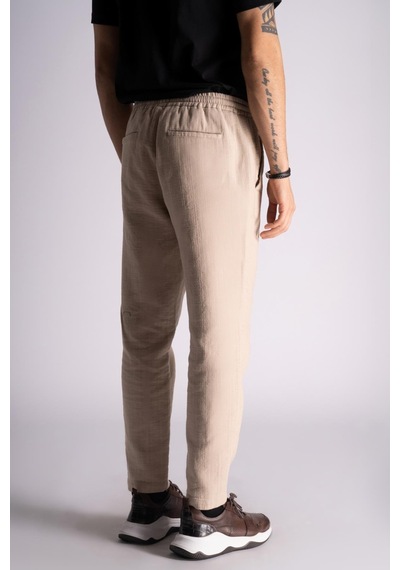 Pamuk Comfort Fit Jogger Bel Pantolon Bej Bej