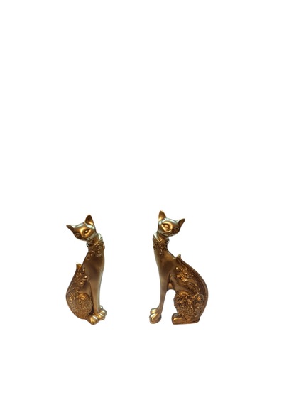 13 Cm-18 Cm Ebatlarda Kırılmaz Polyester2li Sarı Renk Kedi Biblo