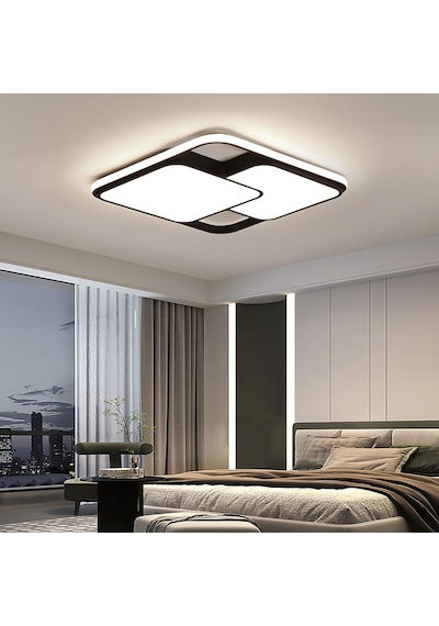 Catluz 50X50 CM Siyah 2'li Kare Led Tavan Lambası Avize Modern Aydınlatma 3 Işık Rengi Kumandalı Siyah